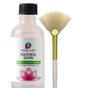 Planet Eden Youthful Glow 40% Glycolic Acid Peel with Free Fan Brush - Powerful and Deep Peel for Wrinkles, Acne and Melasma and Free Fan Brush