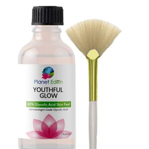 Planet Eden Youthful Glow 60% Glycolic Acid Peel with Free Fan Brush ~ Diminishes Acne, Wrinkles and Freckles