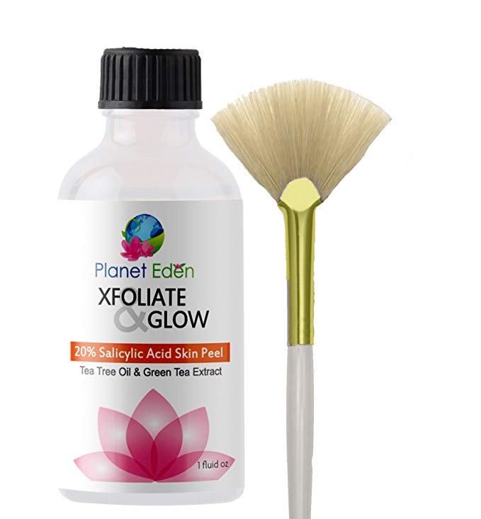 Planet Eden 20% Salicylic Acid Peel with Tea Tree Oil, Lactic Acid and Green Tea Extract - Fan Brush - Professional Strength