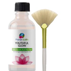 Planet Eden Youthful Glow 30% Glycolic Acid Skin Peel with Free Fan Brush for Sun Damage, Freckles, More Even Skin Tone and Free Fan Brush